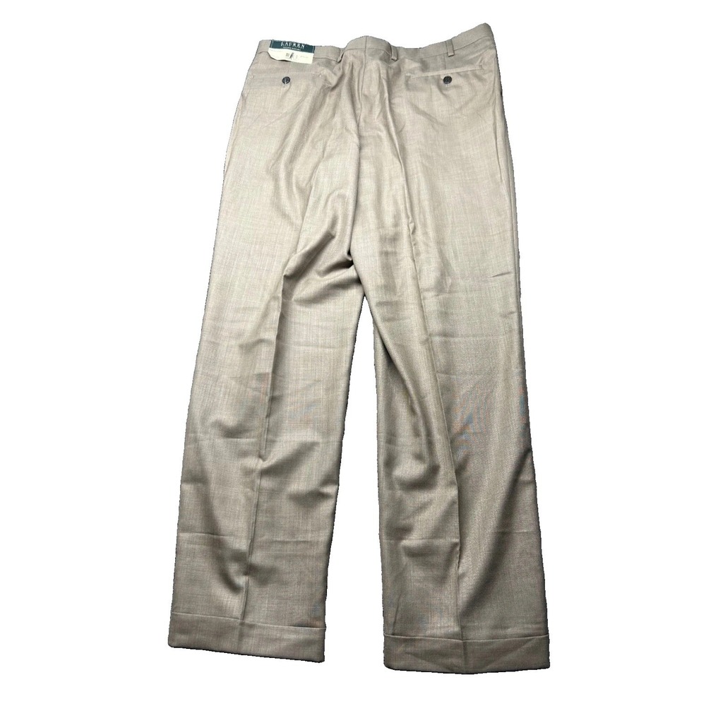 Lauren Ralph Lauren Mens Pleated Dress Pants Camel Tan Cuffed 38W 32L NEELPCFY